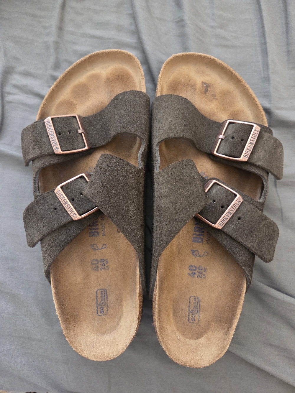 Birkenstock Arizona Suede Double Strap Sandals - Dark Brown Size 40 Wide